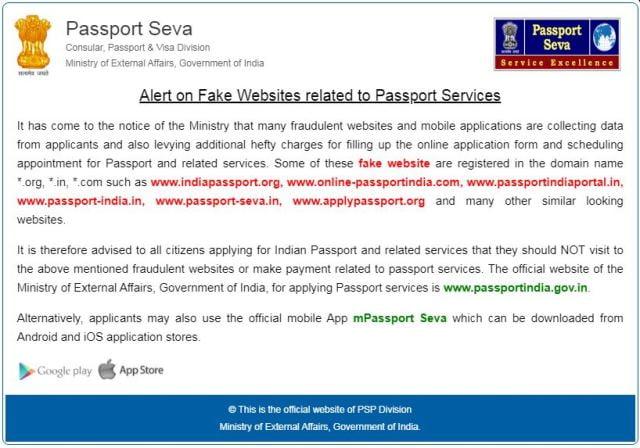 Alert on Fake Websites Related to Passport Service in India